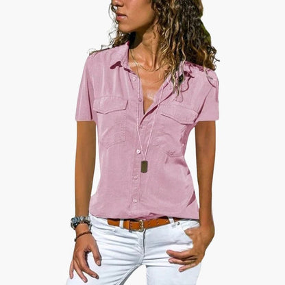 Frances  - Damen Kurzarm Knopfhemd Casual
