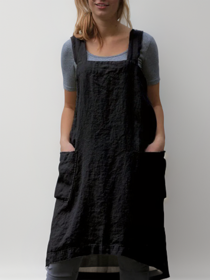 Schürzenkleid für Damen mit Taschen und Kreuzrücken-Design