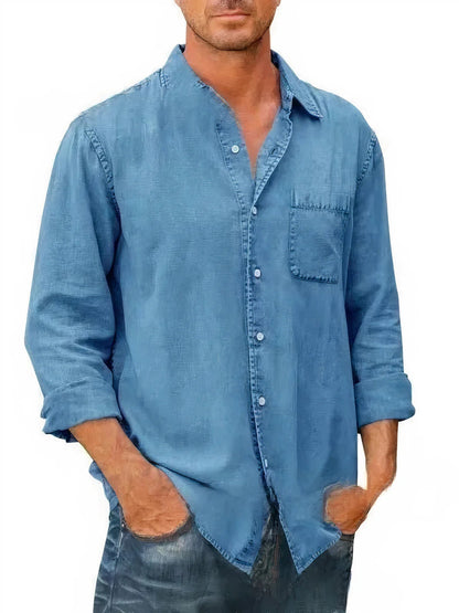 Men's Long Sleeve Summer Denim Shirt | Relaxed Casual Button-Down