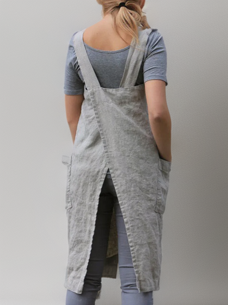 Schürzenkleid für Damen mit Taschen und Kreuzrücken-Design