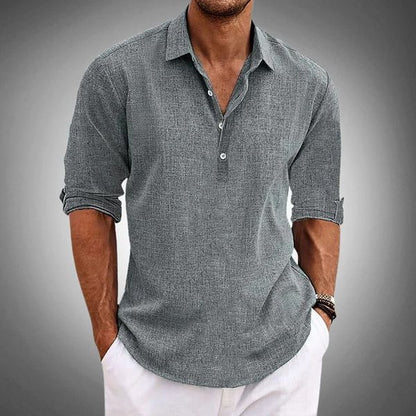 Classic Elegant and breathable linen polo shirt with short sleeves