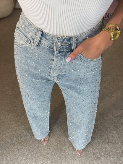 Chloe | Elegant Rhinestone Wide Leg Jeans