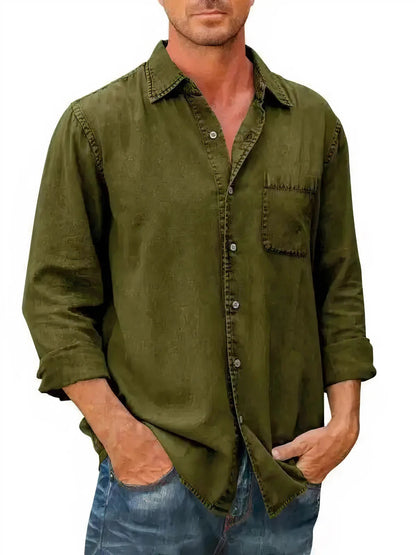 Men's Long Sleeve Summer Denim Shirt | Relaxed Casual Button-Down