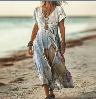 Damen Kurzarm Sommerkleid | Midi