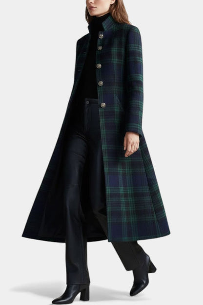 Women's Wool Mix Plaid Longline Trench Coat