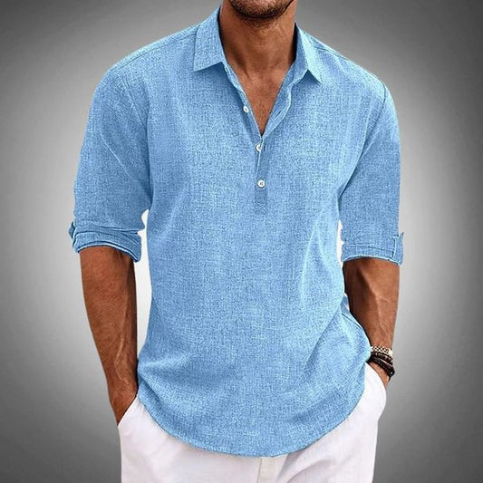 Classic Elegant and breathable linen polo shirt with short sleeves