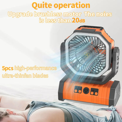 Tragbarer Camping-Ventilator mit LED-Licht - Kühl bleiben ohne Strom
