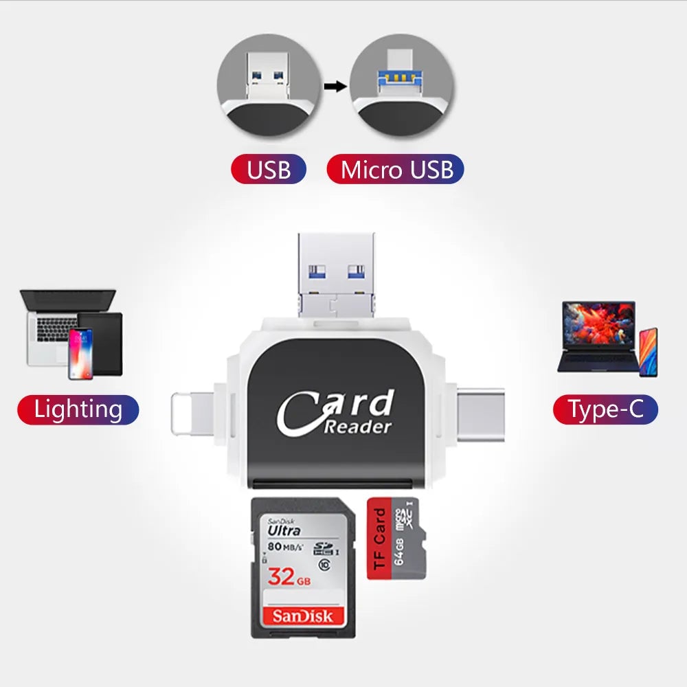4-in-1 Kartenleser mit Multi-Interface - SD, Micro SD, USB, Type-C