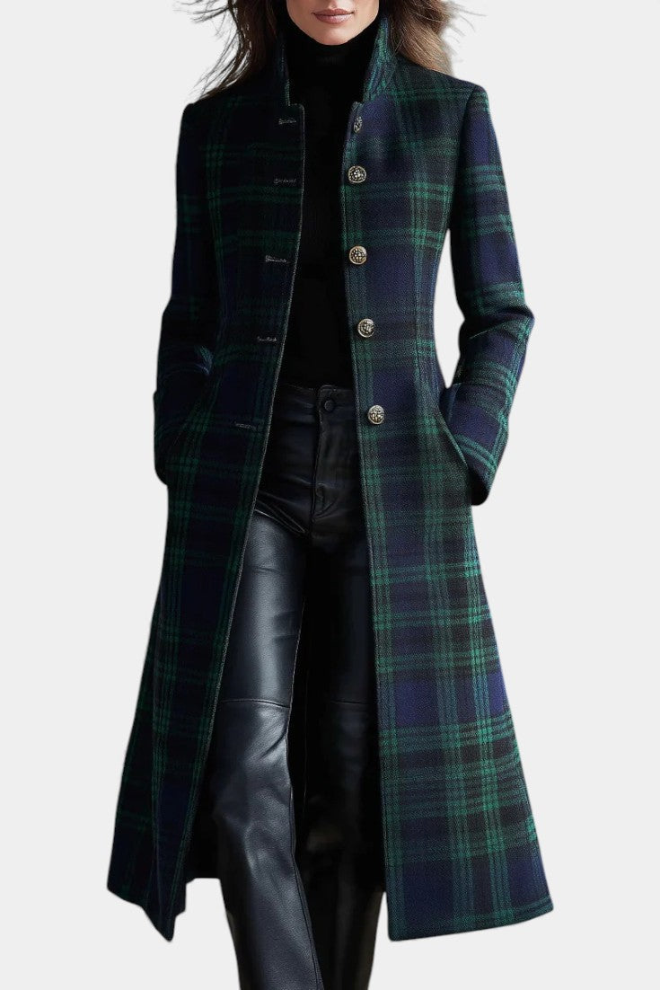 Women's Wool Mix Plaid Longline Trench Coat