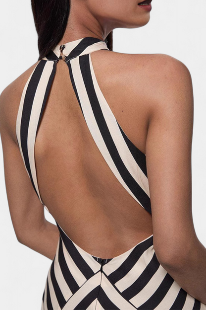 Crispina Ριγέ Maxi Φόρεμα Halter με Ρευστή Γραμμή