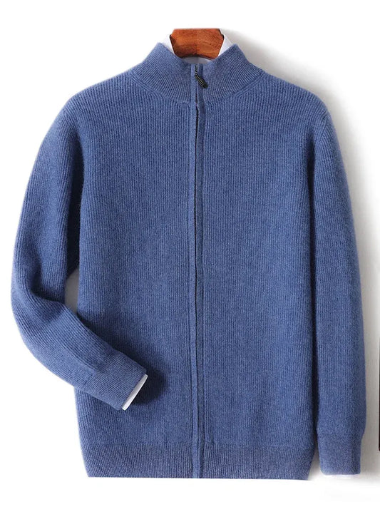 Ethan – Cardigan i merinould og cashmere med ståkrave og ribstrikket design