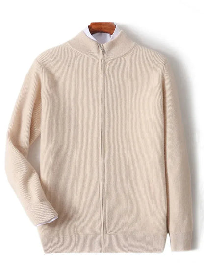 Ethan – Cardigan i merinould og cashmere med ståkrave og ribstrikket design