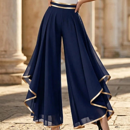 Graziella Aurozzi™ Pantaloni in chiffon con finiture dorate eleganti