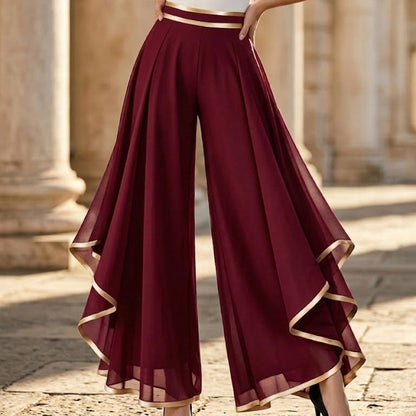 Graziella Aurozzi™ Pantaloni in chiffon con finiture dorate eleganti