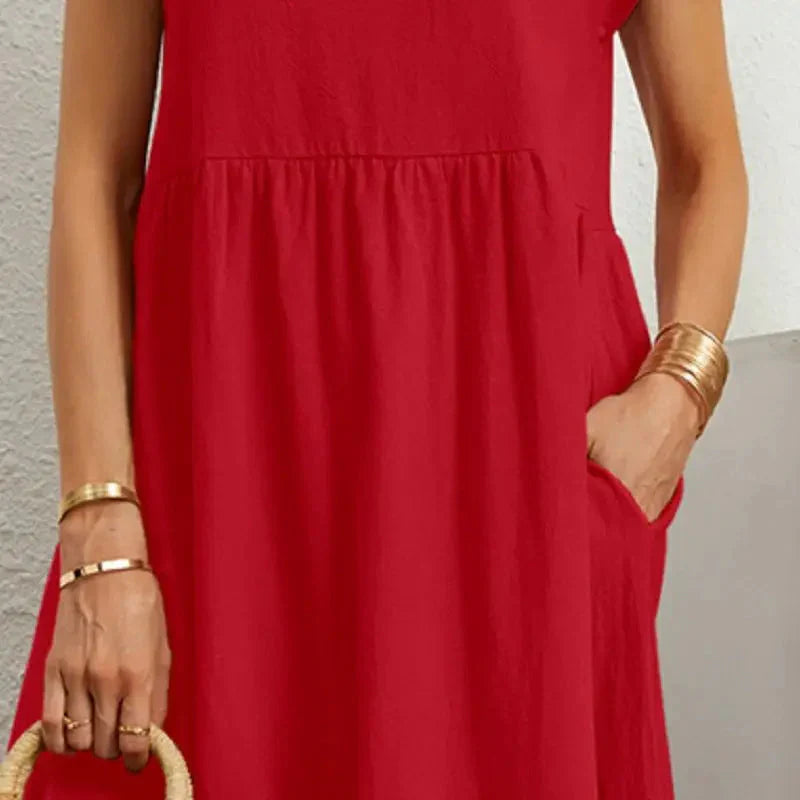 Damen Midi Kleid Smock Freizeit Sommer Regular Fit