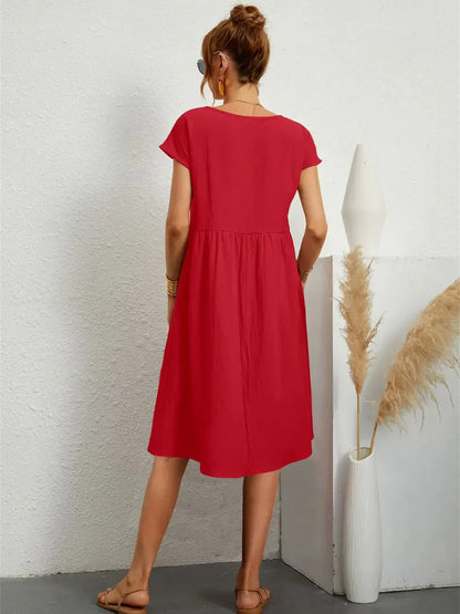 Damen Midi Kleid Smock Freizeit Sommer Regular Fit