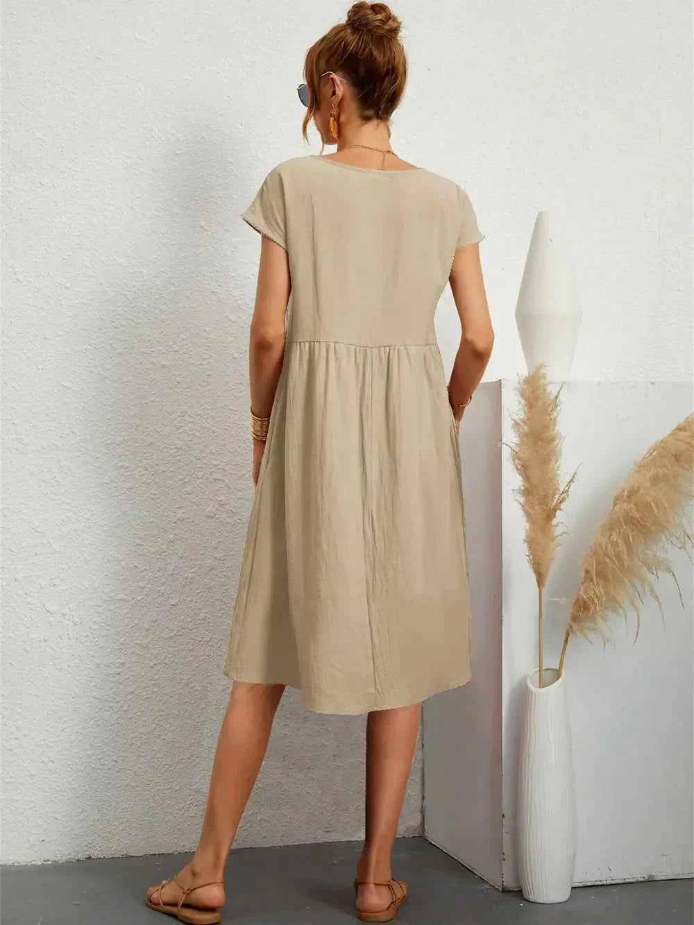 Damen Midi Kleid Smock Freizeit Sommer Regular Fit