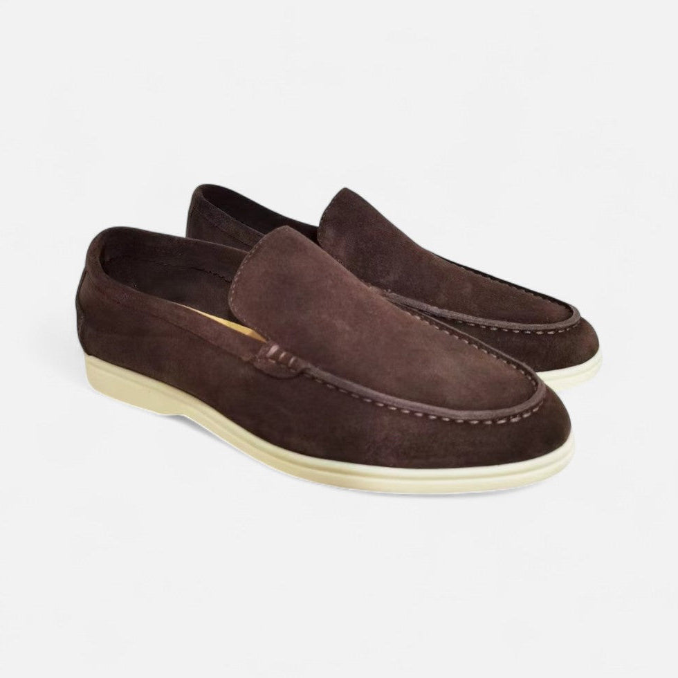 Suedeslippers med gummisål