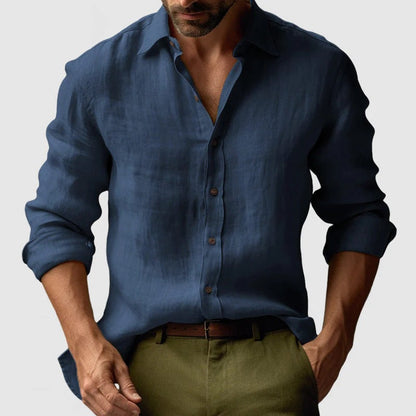 Men's Linen Long Sleeve Casual Shirt Breathable Button Down Top