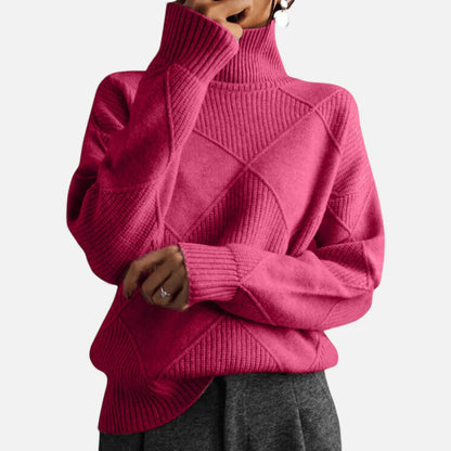 Blød dames højhalset sweater med struktureret strik