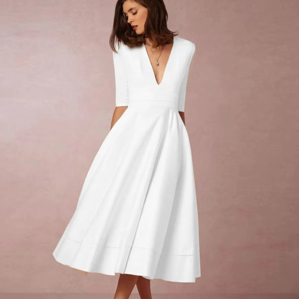 Damska Sukienka Wieczorowa z Dekoltem V | Midi