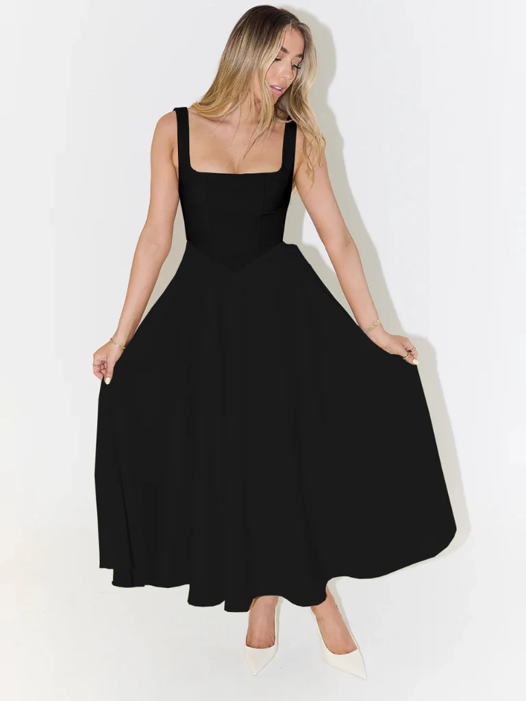 CAMILA – Vestido midi escote cuadrado