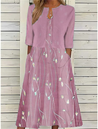 Damen Midi Kleid Set mit Cardigan Freizeit Blumendesign