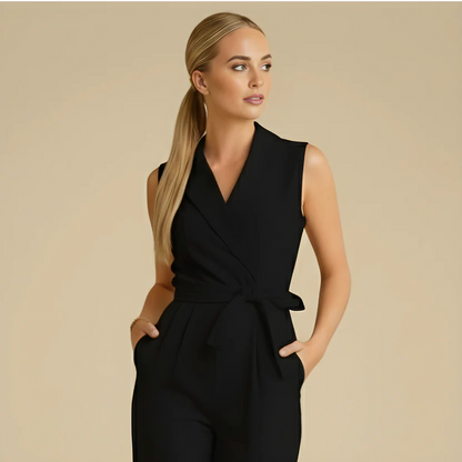Women's casual v-neck wide leg jumpsuit with waist strap