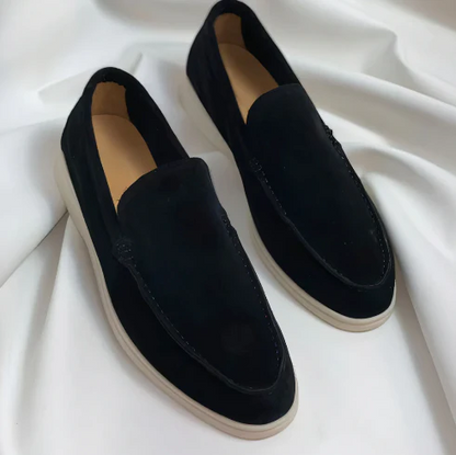 Suedeslippers med gummisål