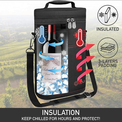 Isolierte 2-Flaschen-Weinkühltasche mit verstellbarem Gurt