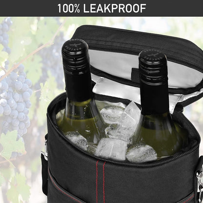 Isolierte 2-Flaschen-Weinkühltasche mit verstellbarem Gurt