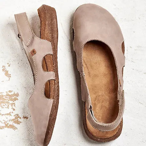 Pink women's orthopedic closed-toe sandals with cushioned footbed and adjustable strap.