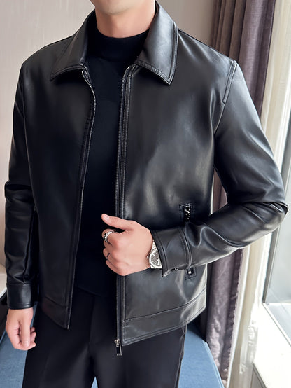 Product title: Faux leather bomber jacket for men spring casual zip up coat