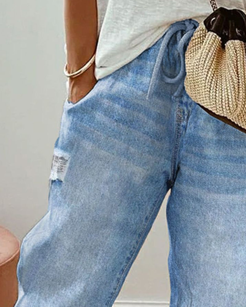 Damen Jeans Regular Fit Lässig mit Taschen und Kordelzug