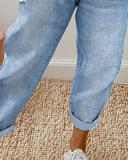 Damen Jeans Regular Fit Lässig mit Taschen und Kordelzug