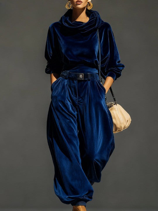 Olivia™ | Vintage-braunes Samt-Hoodie- und Relaxed-Hosen-Set