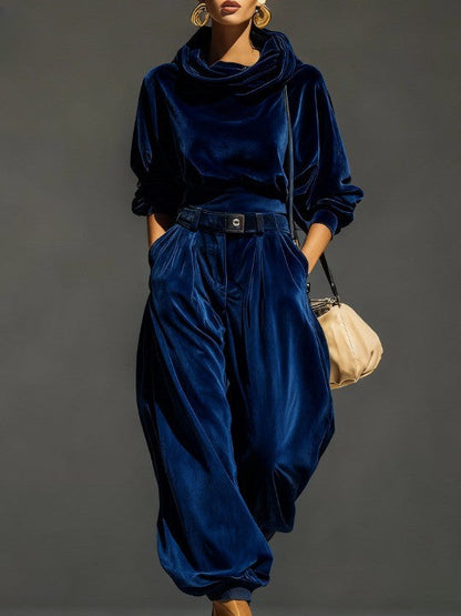 Olivia™ | Vintage-braunes Samt-Hoodie- und Relaxed-Hosen-Set