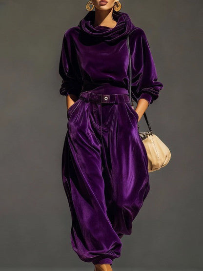 Olivia™ | Vintage-braunes Samt-Hoodie- und Relaxed-Hosen-Set