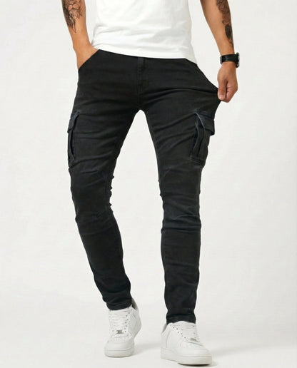 Pantalon cargo bleu marine extensible