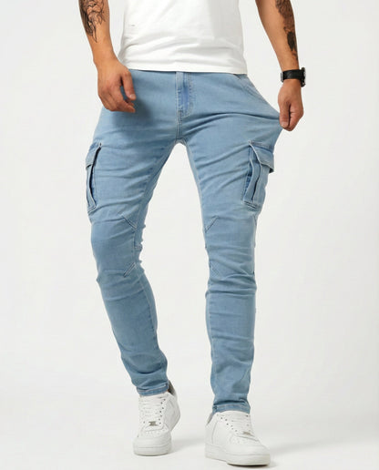 Pantalon cargo bleu marine extensible