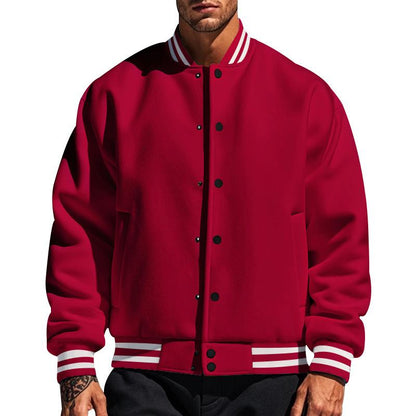 Classic Button-Up Baseball Jacket with Stand-Up Collar