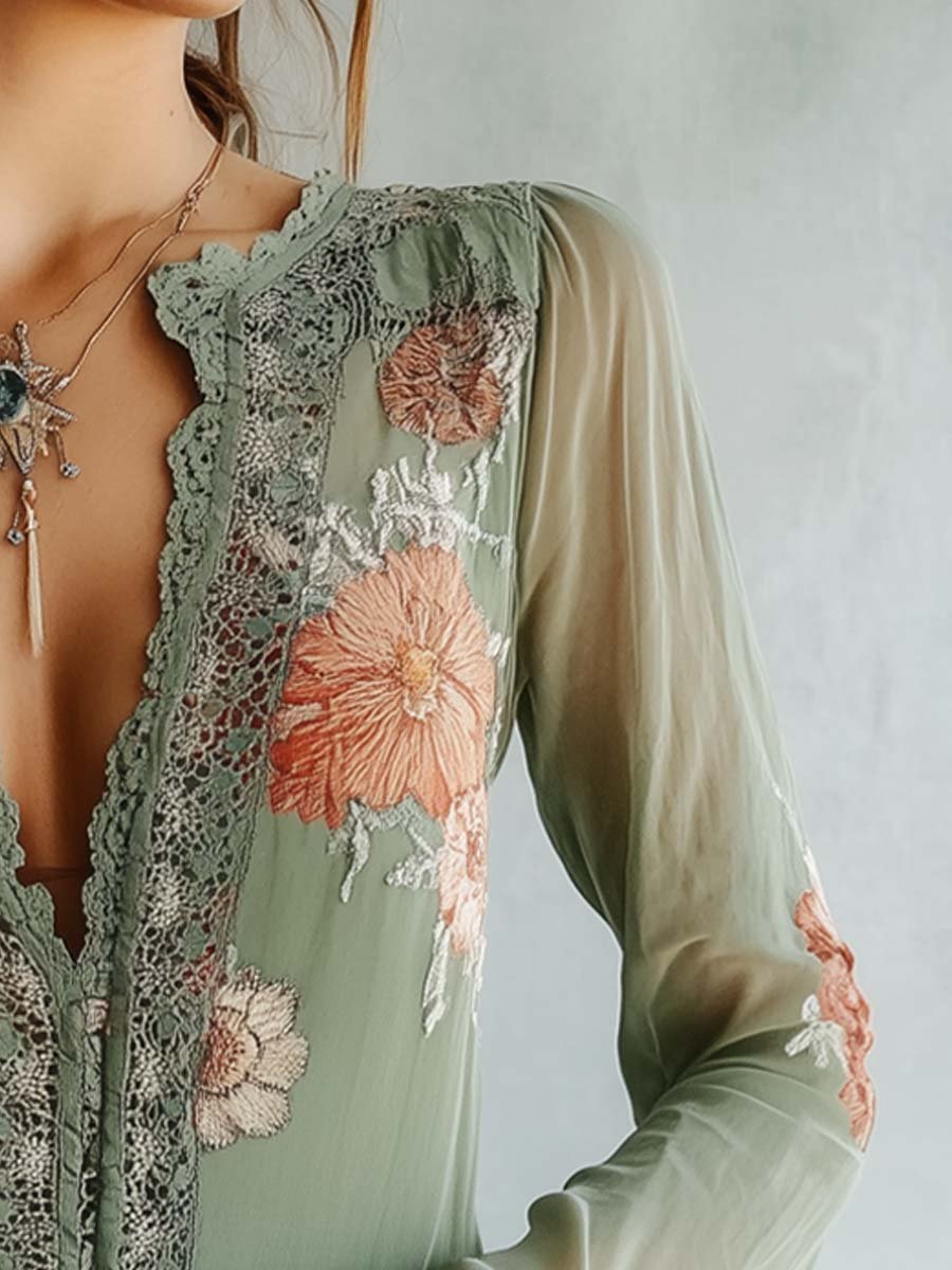 BOHEMIAN | Spitzenbluse mit Blumenmuster