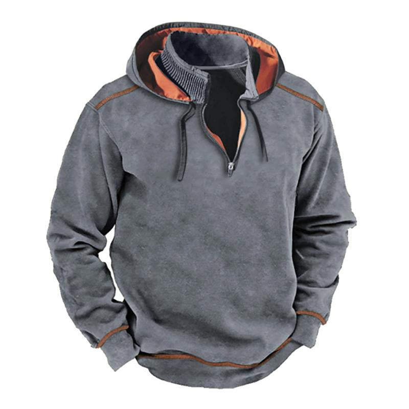 Ronric | Casual vintage jas voor heren – patchworkontwerp, contrasterende ritssluiting, opstaande kraag, capuchon