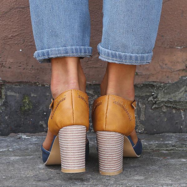 Women's Leather Orthopedic Block Heel T-Strap Pumps