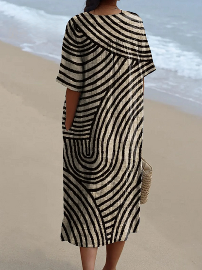 Women's Linen Blend V-Neck Kaftan Maxi Dress
