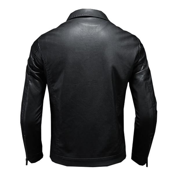 Veste en cuir noir pour homme vue de dos, style moderne et élégant, idéale pour mode automne-hiver, fermeture éclair, col classique.