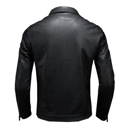 Veste en cuir noir pour homme vue de dos, style moderne et élégant, idéale pour mode automne-hiver, fermeture éclair, col classique.