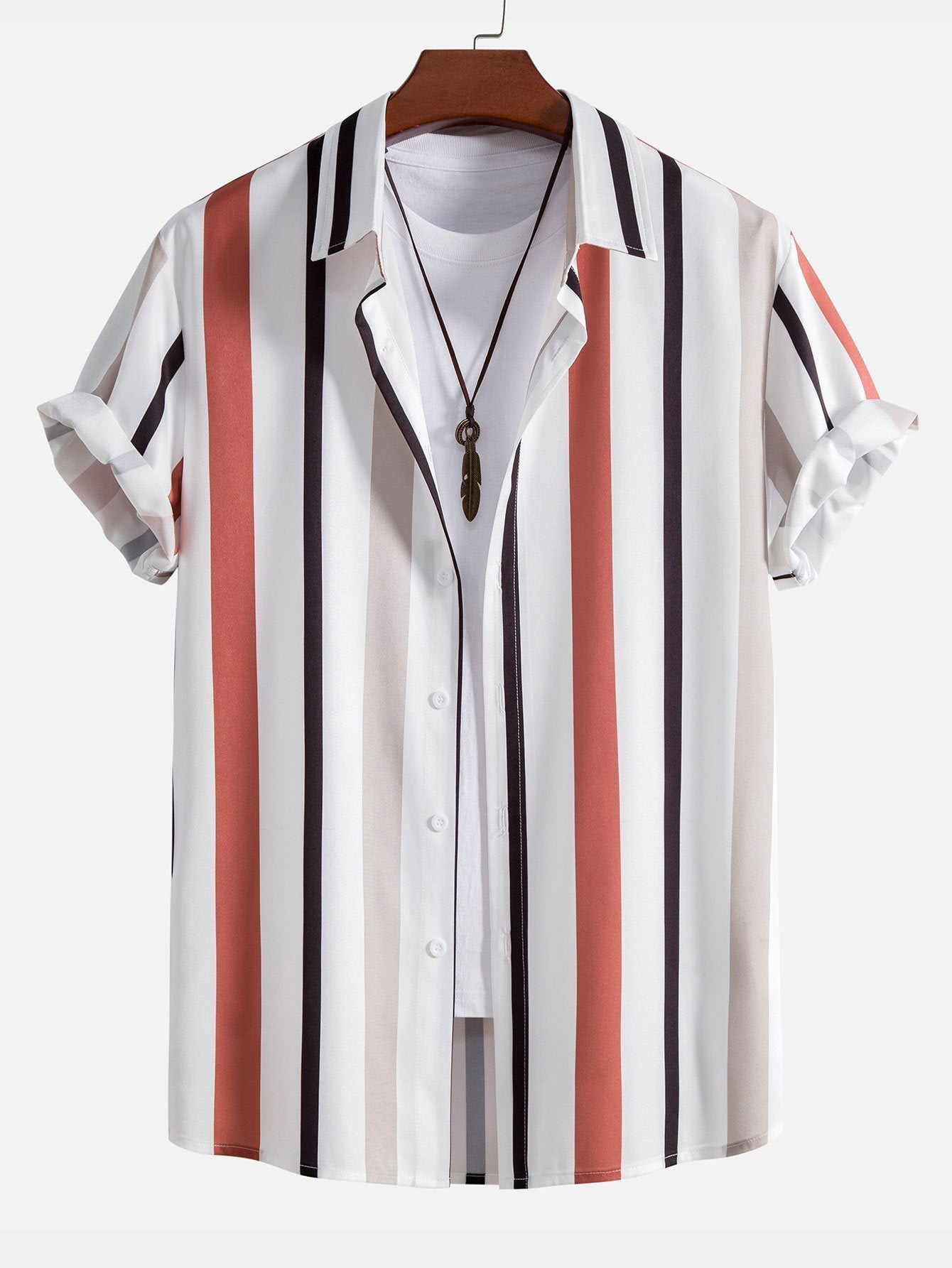 Stylish Striped Button-Up Shirt & Swim Shorts Set