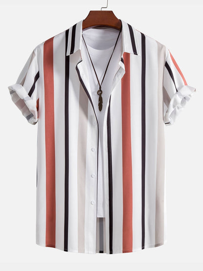 Stylish Striped Button-Up Shirt & Swim Shorts Set