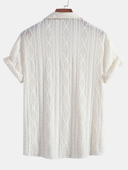 Bold Geometric Jacquard Cuban Shirt - Modern Pattern, Effortless Style
